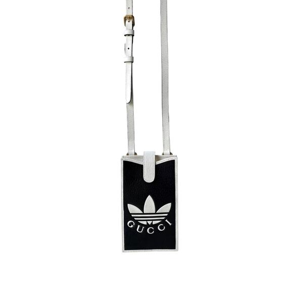 GUCCI x ADIDAS SmartPhone Case Crossbody With Strap Set 702203 Black White - Picture 3 of 16